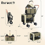 Foldable Double Pets Stroller for Dog Portable Cat Strollers for Small Medium Pet with Detachable Carriers Flexible Lockable Wheels Lightweight Dogs Jogger Strolling Cart Up to 77Lbs (Green)