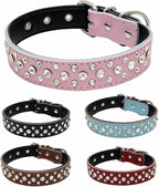 Rhinestones Dog Collar, Adjustable Sparkly Crystal Studded Genuine Leather Pet Dog Collar for Small and Medium Dogs (L, Hot Pink)