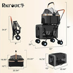 Foldable Double Pets Stroller for Dog Portable Cat Strollers for Small Medium Pet with Detachable Carriers Flexible Lockable Wheels Lightweight Dogs Jogger Strolling Cart Up to 77Lbs (Black)