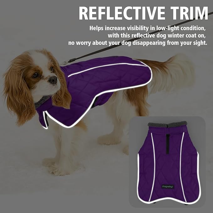 Fragralley Dog Coat Large, Waterproof Dog Jacket with Warm Fleece Lining, Adjustable Reflective Dogs Winter Coat, Turtleneck Pet Coats for Cold Weather (Purple XXL)