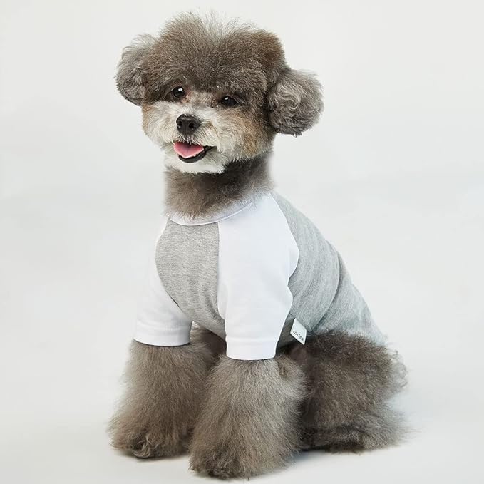 Dog T-Shirt for Small Dogs Raglan Cotton Soft Breathable Dog Shirts Gray/White