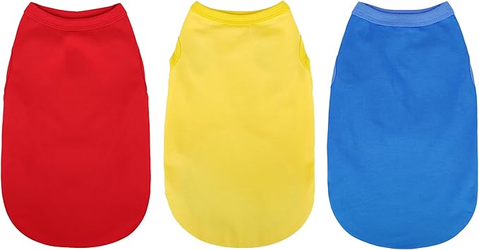 Paiaite 3 Pieces Plain Dog Shirt Sleeveless Puppy Cotton Dog Shirts Breathable Pet Apparel Tank Top Colorful Puppy Sweatshirt Clothes for Small Medium Dogs Red Yellow and Blue 3XL