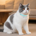 PUPTECK 2 PCS Soft Genuine Leather Cat Kitten Collar with Bells Adjustable for Girl Boy Cats Puppy - Pale Turquoise, Navy Blue