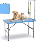 ynhurenth 49'' Pet Grooming Table for Large Dogs, Foldable Professional Grooming Table for Dogs at Home with Double Loops/Adjustable Arm, Capacity up to 330lbs, Blue
