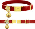 Personalized Breakaway Cat Collars - Magnetic Buckle, Bell - Safety Quick Release, Customized for Girls & Boys Cats- (Velvet-Red)
