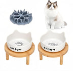 3PCS Elevated Cat Bowls,Wide Raised Ceramic Pet Dishes with Bamboo Stand, Whisker Friendly Pet Water or Food Plates Feeding Station for Indoor Small Dogs, Kitten (White(2PCS))