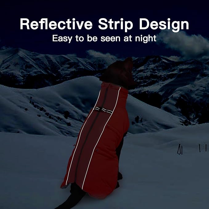 Dog Winter Jacket - 3X Large, Warm Zip Up Snowsuit Dog Harness Vest, Reflective, Water-Resistant, Red