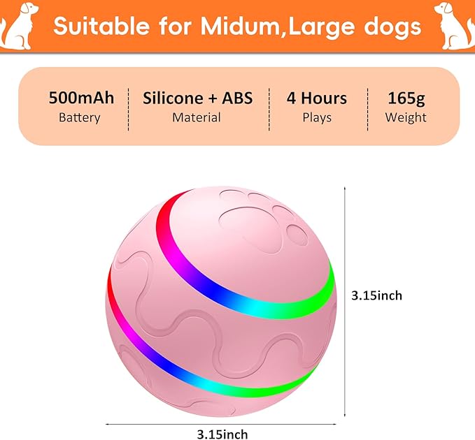 Interactive Dog Toy, Smart Interactive Dog Ball Remote Control, Automatic Moving, Bouncing, Vibrating Pet Toys for Medium Large Dogs, Safe Material, Rechargeable and Waterproof