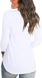 Tobrief Women's Long Sleeve V-Neck Shirts Fall Graphic Tees Loose Casual T-Shirt