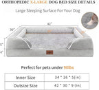 Comfort Expression Orthopedic Dog Bed for Extra Large Dogs 42x30 Inch, Waterproof Supportive Memory Foam XL Pet Bed with Removable Bolsters, Dog Couch with Washable Cover & Non-Slip Bottom, Light Grey