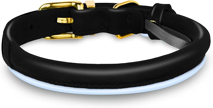 OOPSDOGGY Reflective Rolled Leather Dog Collar Adjustable Soft Padded Pet Collar for Small Medium Large Breed Dogs (Black, L, 14"-18")