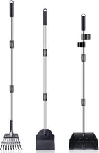 TNELTUEB Dog Pooper Scooper Set, 3 Pack Adjustable 49.1 Inches Long Handle Metal Tray, Rake and Spade Poop Scoop for Waste Removal, No Bending Clean Up for Large and Small Dog