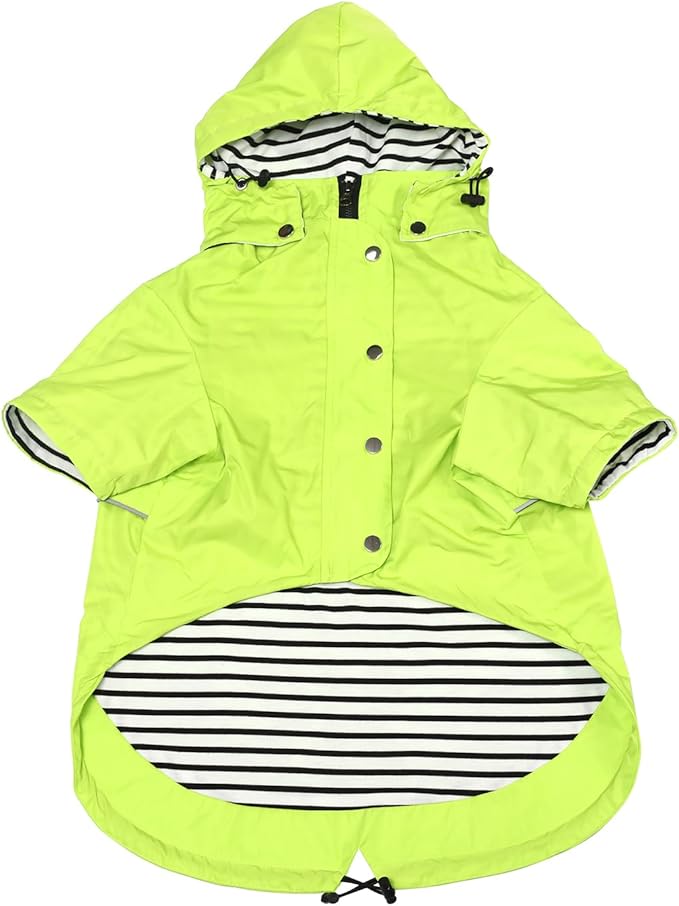 Morezi Dog Zip Up Raincoat with Reflective Buttons, Rain/Water Resistant, Adjustable Drawstring, Removable Hood, Raincoats with Legs 8lbs to 80lbs Available Light Green M