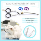 Left-Handed Pet Grooming Scissors Set Pro-Grade Curved Shears for Dogs Cats - Precision Crafted Sharp Blades Comfort Grip - Ideal for Cutting Curving Thinning (LH Round Tip Curved)