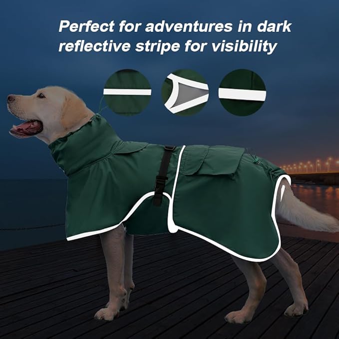 Waterproof Dog Raincoat Hooded Slicker Poncho Raincoat for Medium Large Dogs, Adjustable Dog Rain Coat Jacket(Green, 6XL)