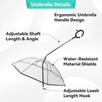 NAMSAN Dog Umbrella for Small Dogs, Self-Assembly Dog Umbrella Leash, Clear Doggie Rain Umbrella, Puppy Walking Umbrella with Adjustable Leash