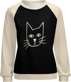 Abstract Cute Cat Shirts for Women Long Sleeve Lady Crewneck Pullover Sweatshirt Fall Winter Oversized Tops