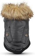 LESYPET Dog Leather Jacket for Small Dogs, Waterproof Dog Winter Jacket Puppy Coat with Fleece Lined, Ultra Warm Fur Collar Doggie Coat, Black S