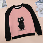 Abstract Cute Cat Shirts for Women Long Sleeve Lady Crewneck Pullover Sweatshirt Fall Winter Oversized Tops