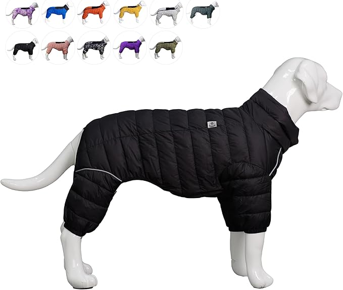 lovelonglong Dog Coat Dog Warm Jacket, 4 Legs Covered Waterproof Windproof Reflective Warm Dog Vest, Zippered Adjustable Outdoor Dog Snow Jacket for Small Medium Large Dogs Black XXL