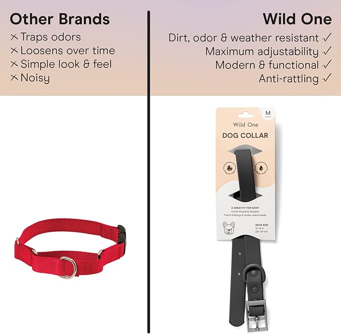Wild One Dog Collar, The Original Easy-Clean, All Weather Flex-Poly Strap with Metal, Durable, Dirt and Odor Resistant, Size XL, Black