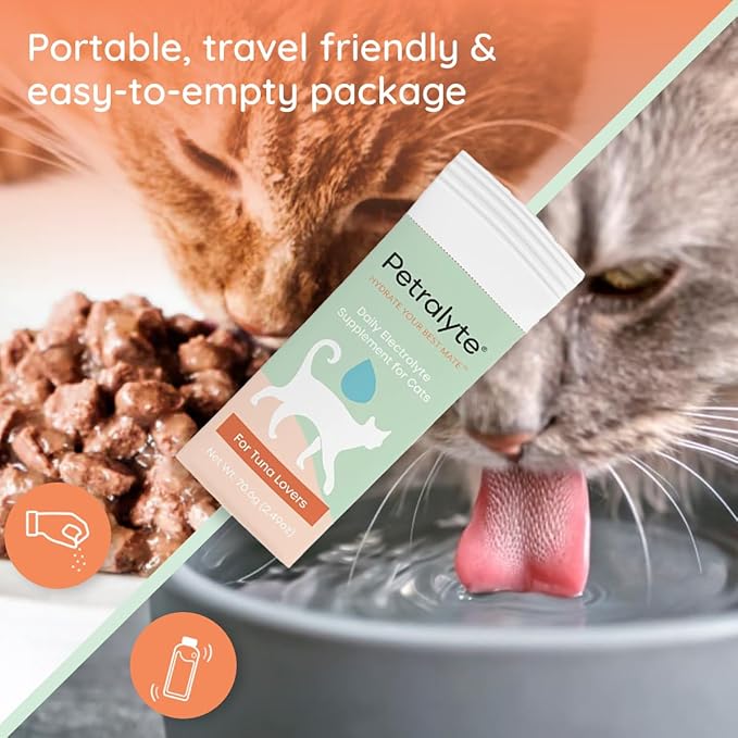 Petralyte Cat Hydration Electrolyte and Cat Joint Supplement | Hydration Support for Cats w/Glucosamine, Chondroitin, L-Glutamine, Taurine, Lysine & Prebiotics | for Tuna Lovers | 32 Packets