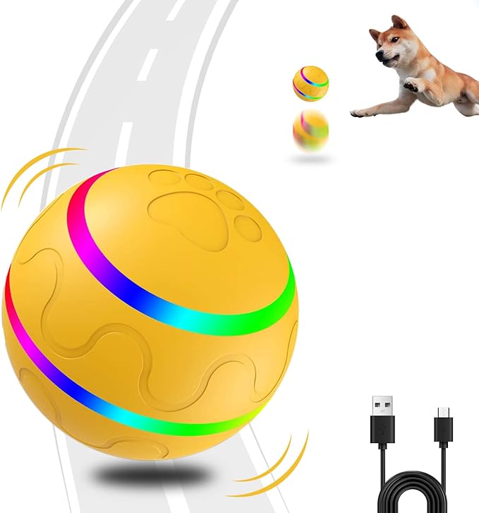 Interactive Dog Ball Toy, Smart Tennis Pets Chew Toys, Electric Launcher Durable Automatic Rolling Balls for Dogs, Cat, Bouncing Busy Ball for Small&Large Pet (Yellow Automatic)