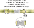 Personalized Cat Collar with Name Plate,Adjustable Tough Nylon Cat ID Collars with Bell,Customize Engraved Pet Name and Phone Number (Plaid Style C)