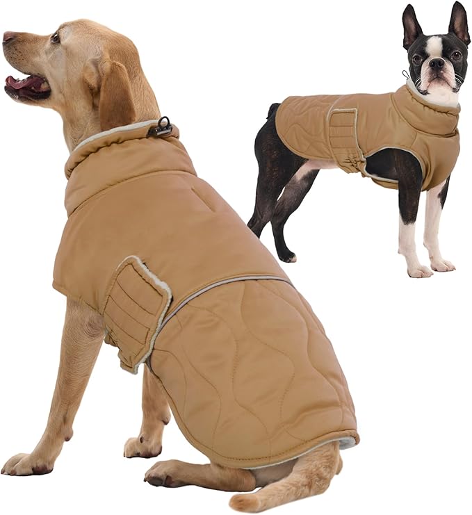FUAMEY Winter Warm Coat, Fleece Turtleneck Jacket, Thick Waterproof Windproof Cold Weather Coats, Snowsuit Vest for Small Medium Large Dogs Pet Clothes
