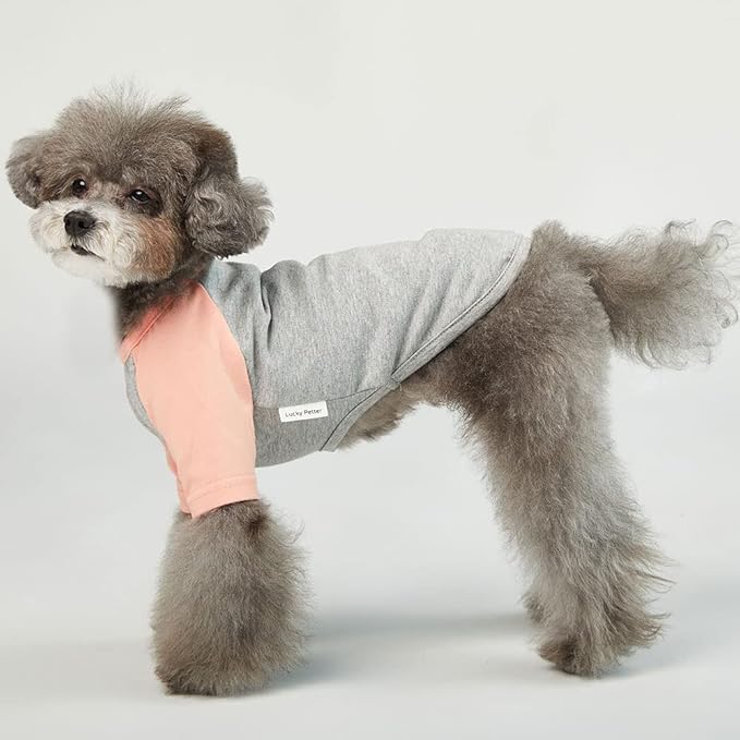 Dog Shirt for Small and Large Dogs Raglan Cotton T-Shirts Soft Breathable Dog Shirts pet Clothes Gray Series (Large, Gray/Peach)