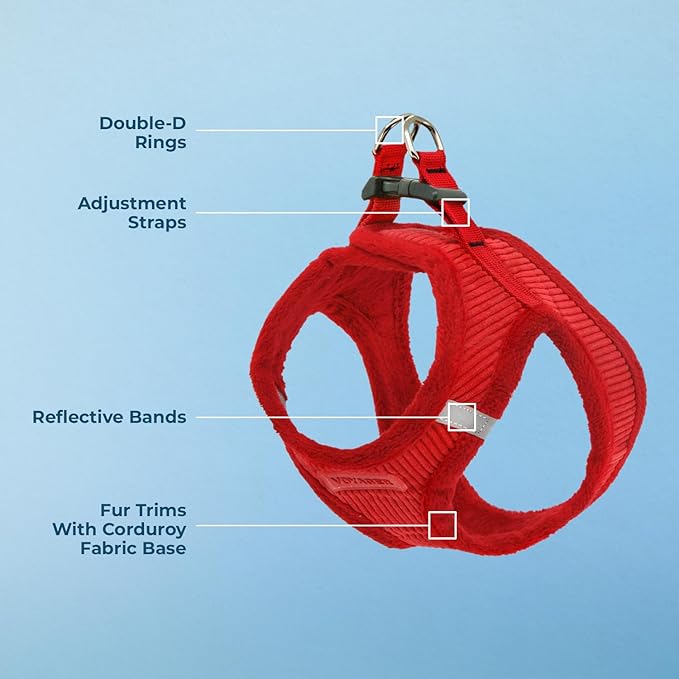 Best Pet Supplies - All Weather Mesh/Plush, Reflective, No Pull Harness for Small, Medium Dogs, Cats - Secure with Hook & Loop Fastener, Buckle, Double D-Rings - Red Corduroy, L