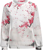 Womens Long Sleeve Tops Y2k Japanese Art Print Sweatshirts Fall Pullover for Women Crewneck Vintage Shirts Boho Tops