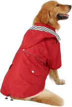 HDE Dog Raincoat Poncho Double Layer Zip Rain Jacket with Removable Hood, Leash Hole for Small to 3XL Dogs and Puppies Red - XL