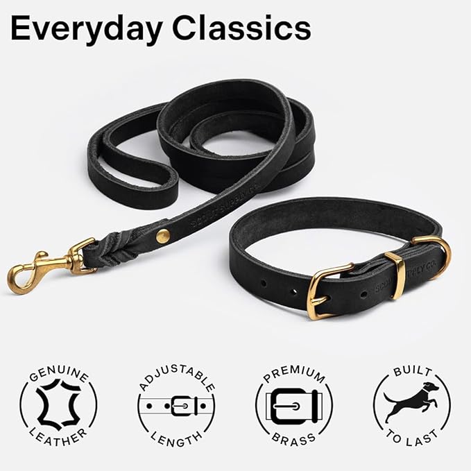 Classic Genuine Leather Dog Collar | Dog Collars for Medium Dogs, Small Dogs, Large Dogs & Extra Large Dog | Wide Dog Collar | Heavy Duty Collar (Black, Extra Large)