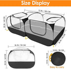 Lukovee Small Animals Playpen, Chicken Pen with Escape-Proof Detachable Bottom & 4 Zipper Doors, Breathable Foldable Portable Large Chicken Run Coop for Puppy Duck Kitten Rabbits Outdoor Yard (Black)