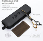 Curved Thinning Shears Dog Grooming 7.5 in Black & Gold Two Color Multipurpose Professional Dog Grooming Scissors for Large Pet 66 Teeth Japan 440C