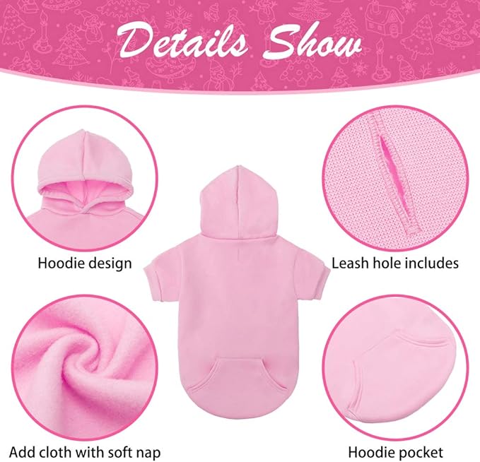 KOOLTAIL Basic Dog Hoodie - Soft and Warm Dog Hoodie Sweater with Leash Hole and Pocket, Dog Winter Coat, Cold Weather Clothes Sweatshirt for Small Medium Large Dogs Puppy Cat Boys Girls Pink XL