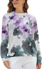 Womens Long Sleeve Tops Y2k Japanese Art Print Sweatshirts Fall Pullover for Women Crewneck Vintage Shirts Boho Tops