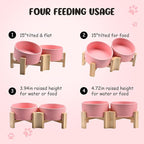 SPUNKYJUNKY 15° Slanted Ceramic Dog and Cat Bowl with Wooden Stand, Tilted Bulldog Food and Water Bowl No Slip Non-Spill for Cats Medium Dogs Big Face Pets 28.7 OZ (3.6 Cups, Pink × 2)