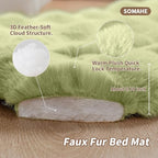 Cat Beds for Indoor Cats Faux Fur Pet Pad Mat Plush Kitten Bed with Non-Slip Bottom for Carriers/Couch Dog & Puppy Friendly 35 x 27 Inch X-Large Green