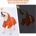 Dog Raincoat with Adjustable Belly Strap and Leash Hole - Hoodie with Reflective Strip - Waterproof Slicker Lightweight Breathable Rain Poncho Jacket for Medium Large Dogs - Easy to Wear, Orange 5XL