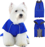 ROZKITCH Dog Rain Jacket, Waterproof Jacket with Fleece Liner and Leash Hole Reflective Strip for Small Medium Dog, Adjustable Winter Coats Poncho Vest for Outdoor Hiking Travel Blue M
