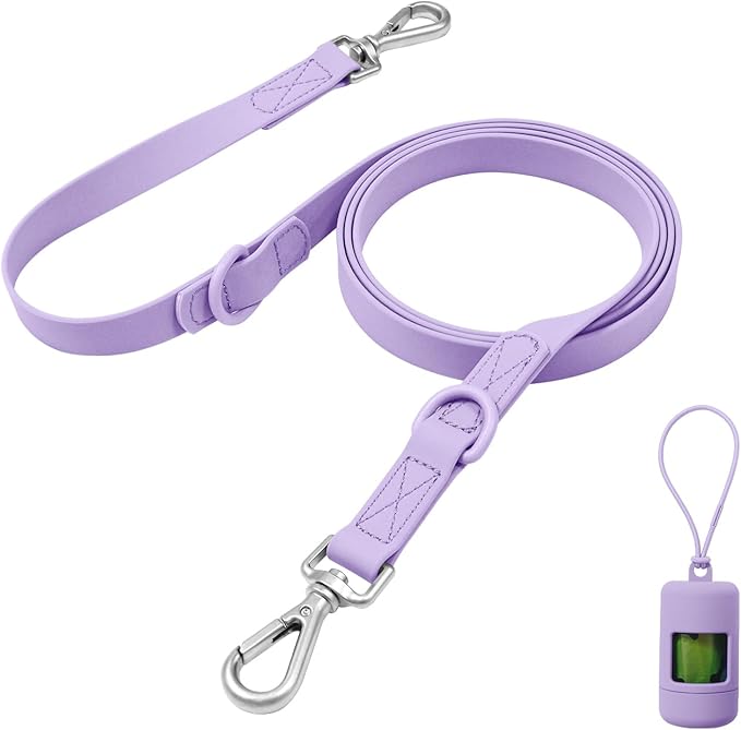 Waterproof Dog Leash with Poop Bag Holder, 5FT/6FT Adjustable Length with 2 Swivel Hooks, Odor-Free & Easy-Clean Dog Lead for Large Medium Small Dogs