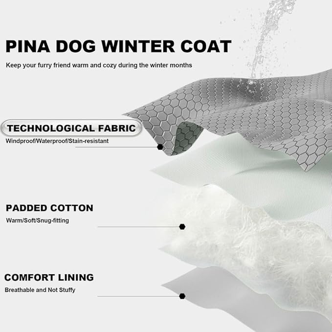 PINA Dog Winter Coat, Dog Winter Jacket with Large Faux Fur Hood, Dog Winter Vest Windproof and Warm, Suitable for Small to Large Dogs, Red, L