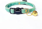 Safety Quick Release Cat Collars,Double Velvet with Bell Available in a Range Colors,Perfect for Your Kitty, Adjustable 20-30 cm (20-30cm, Irish Green)