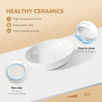 Raised Ceramic Wide Whisker Friendly Cat Dishes, Anti-Slip Food& Water Bowl with 2 Style Stand Adjustable Pet Bowl Set(2Dish+Stand, White)