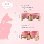 SPUNKYJUNKY 15° Slanted Ceramic Dog and Cat Bowl with Wooden Stand, Tilted Bulldog Food and Water Bowl No Slip Non-Spill for Cats Medium Dogs Big Face Pets 28.7 OZ (3.6 Cups, Pink × 2)