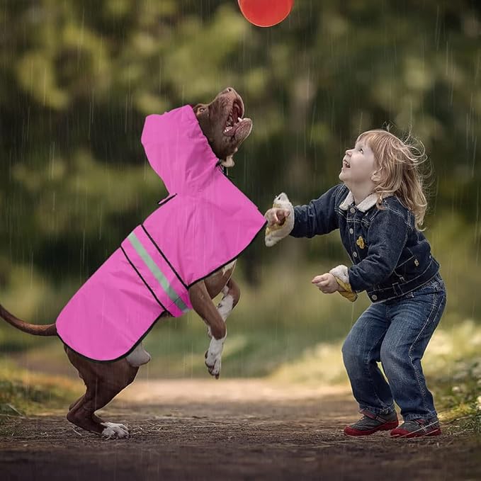 Waterproof Dog Raincoats - Hooded Raincoats for Dogs, Adjustable Reflective Dog Rain Coat, Windproof Dog Rain Jacket Pet Rain Slicker Poncho for Small, Medium, Large Dogs (Large, Pink)