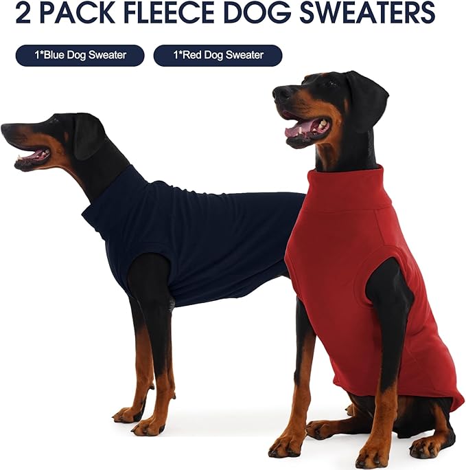 IECOii 2 Pack Dog Sweater Boy Girl - Soft, Dachshund Stretchy Fleece Sweaters with Leash Hole for Fall & Winter, Medium Dogs Coats Ideal for Home, Trips, and Walks (Size L, Blue & Red)