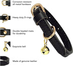 Guiding Star Leather Collar for Puppy, Cute Soft Thin Dogs Collars for Small Medium Dogs, Cat Collar with Bell (Black, XXS, 6.2"-10")